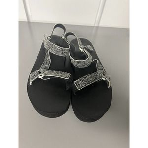 TEVA FLATFORM UNIVERSAL CRACKLE LEATHER BLACK PLATFORM SANDALS SIZE 9 WOMEN